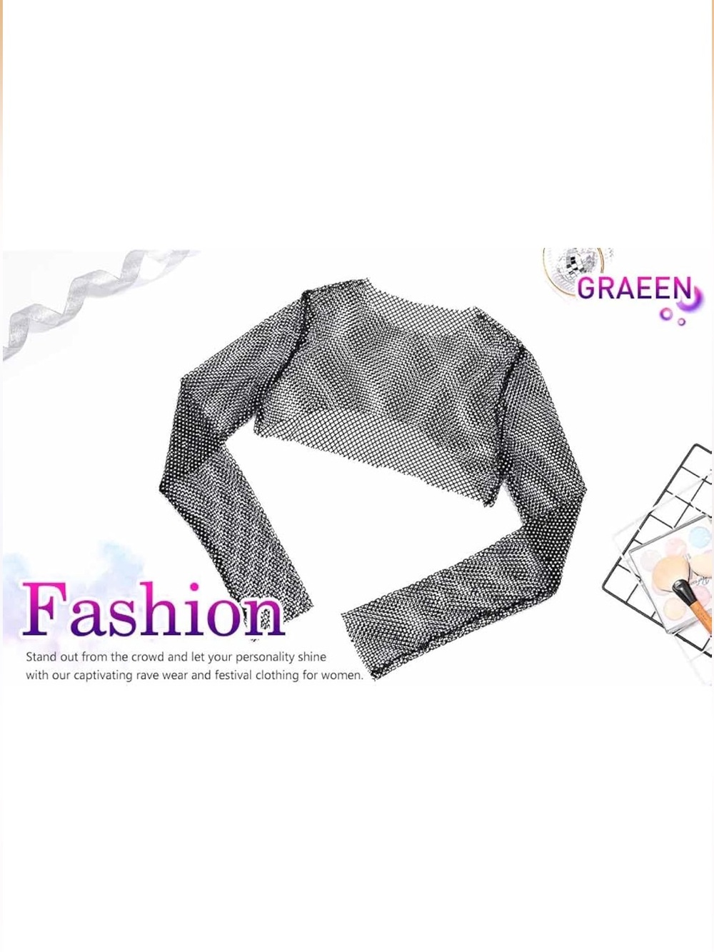 NWOT Mesh Rhinestone Crop Top - Picture 6 of 11